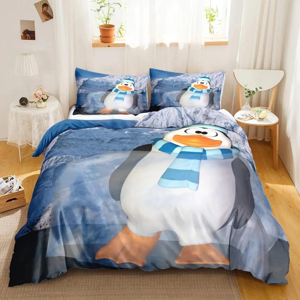 

Penguin Duvet Cover Antarctic Animals Duvet Cover for Boys Girls Cartoon Style Twin Size Winter King Polyester Qulit Cover EU single(135x200cm)