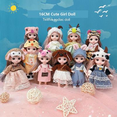 16CM Mini bewegliche Puppe Mädchen Spielzeug 3D große Augen BJD Prinzessin komplette Outfits Kleider Sammlung Kinder Puppe Geschenk