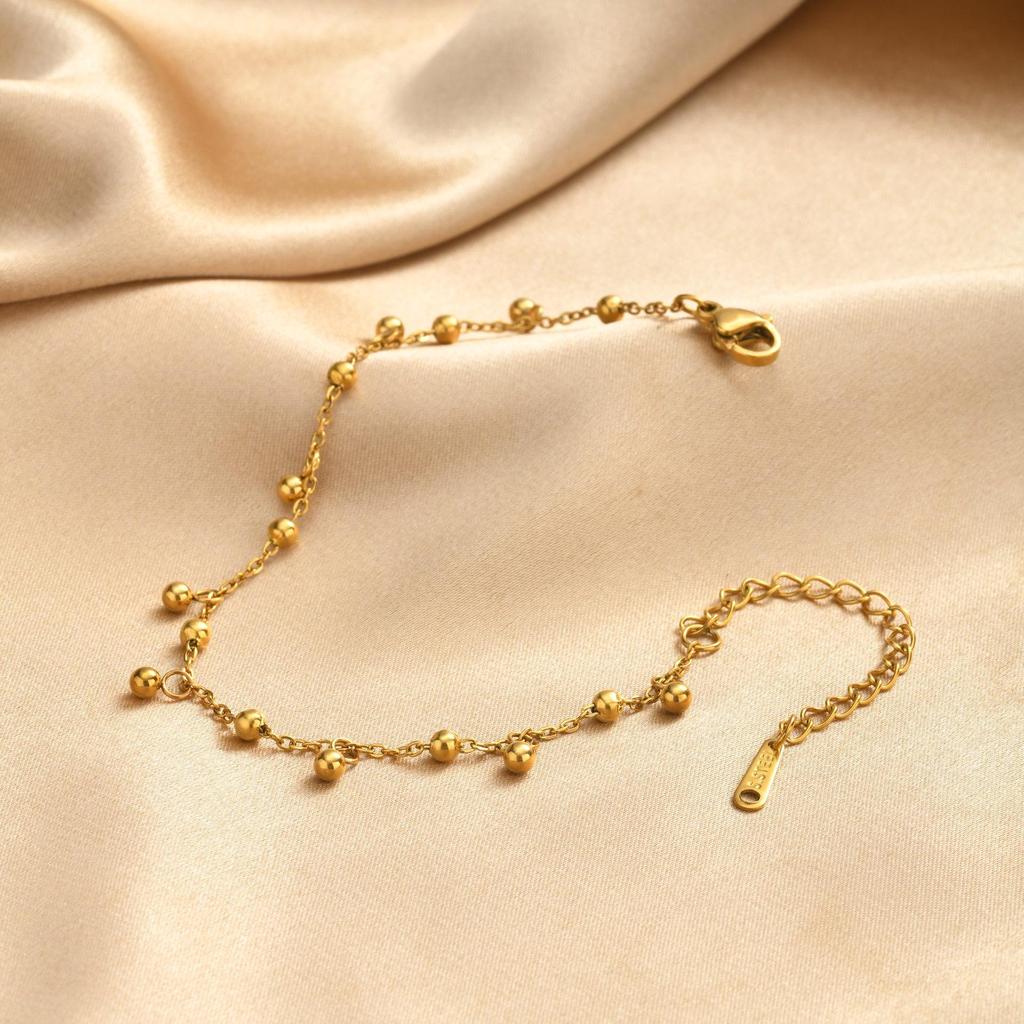 Women's Gold Stainless Steel Round Bead Bracelet