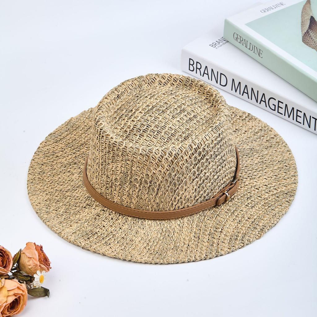 British Retro Travel Flat-top Straw Hat Cut Out Sun Protection Woven Seaside Vacation Beach Hat Top Hat