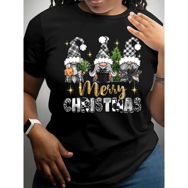 Summer Christmas Printed Women's Loose Casual Round Neck Pure Cotton Short Sleeved T-Shirts Women’s