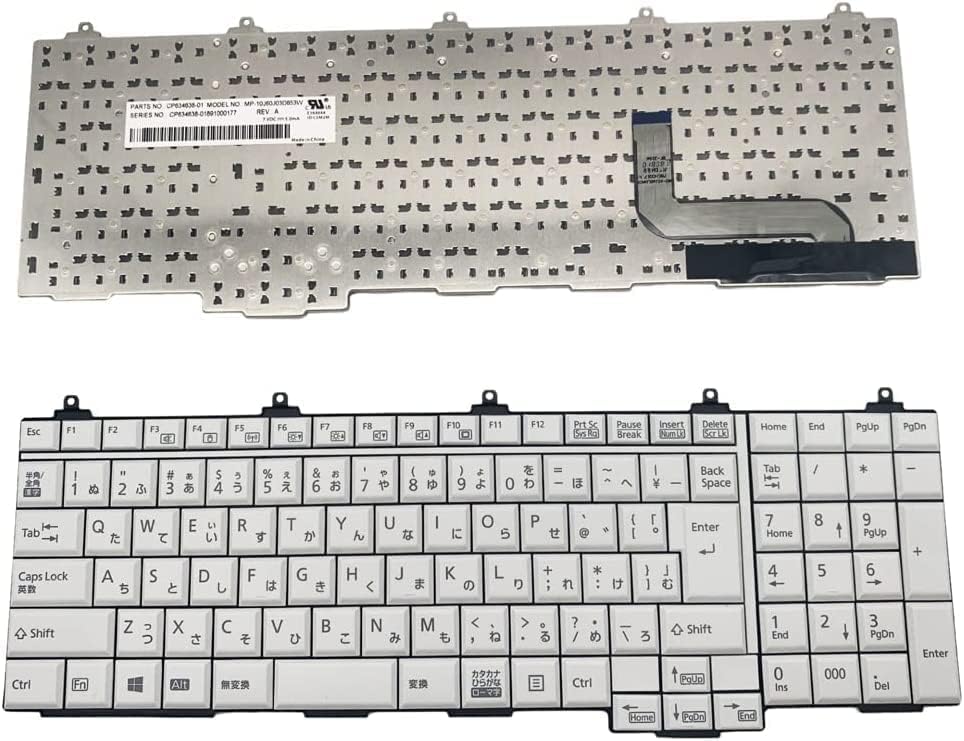 Replacement Japanese Keyboard with Numeric Keypad, White, for Fujitsu LIFEBOOK A576, A572E, A572F, A574HX, A574KX, A574MX, A574H, A573G, etc.