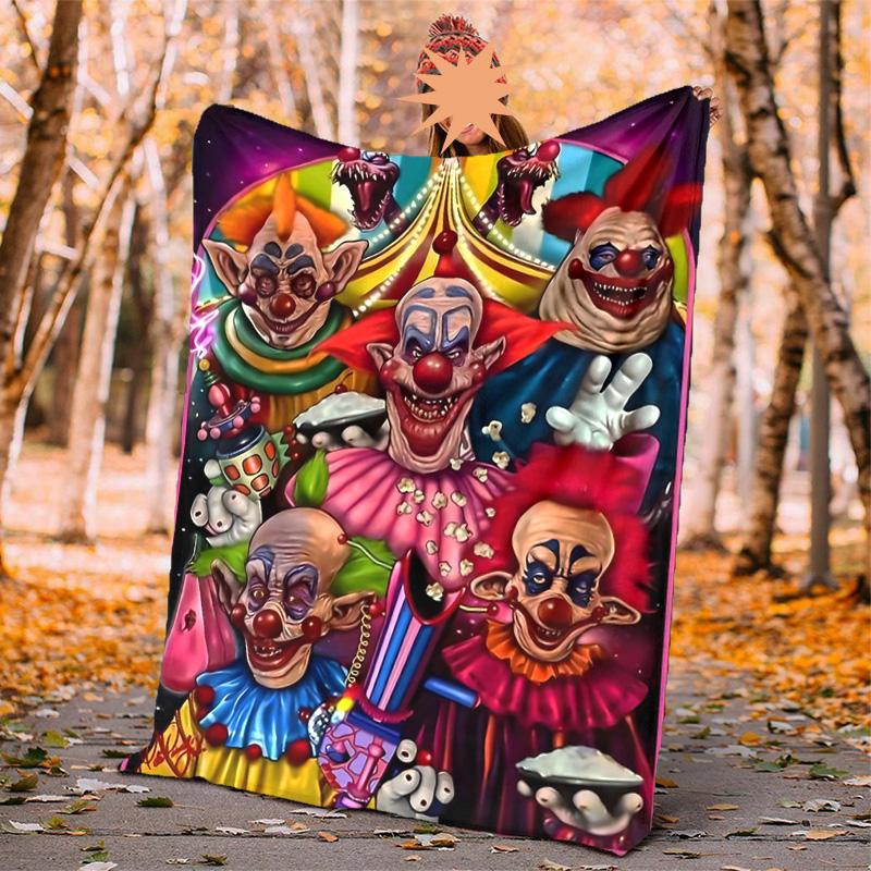Hororový klaun Cirkus Flanelová deka Měkká teplá Celoroční přehoz, Design pro kempování, Cestování autem, Turistiku Pohovka, Postel, Kancelář Perfektní dárek na večírky