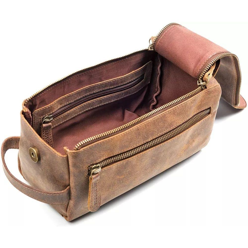 Buffalo Leather Toiletry Bag Shaving Dopp Kit Travel Organizer Cosmetic Case