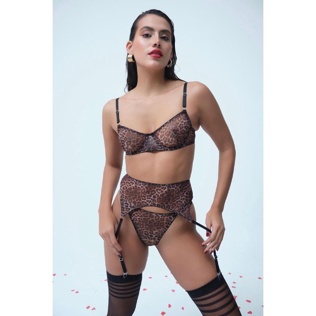 Icon Leopard Patterned Tulle Underwear Set
