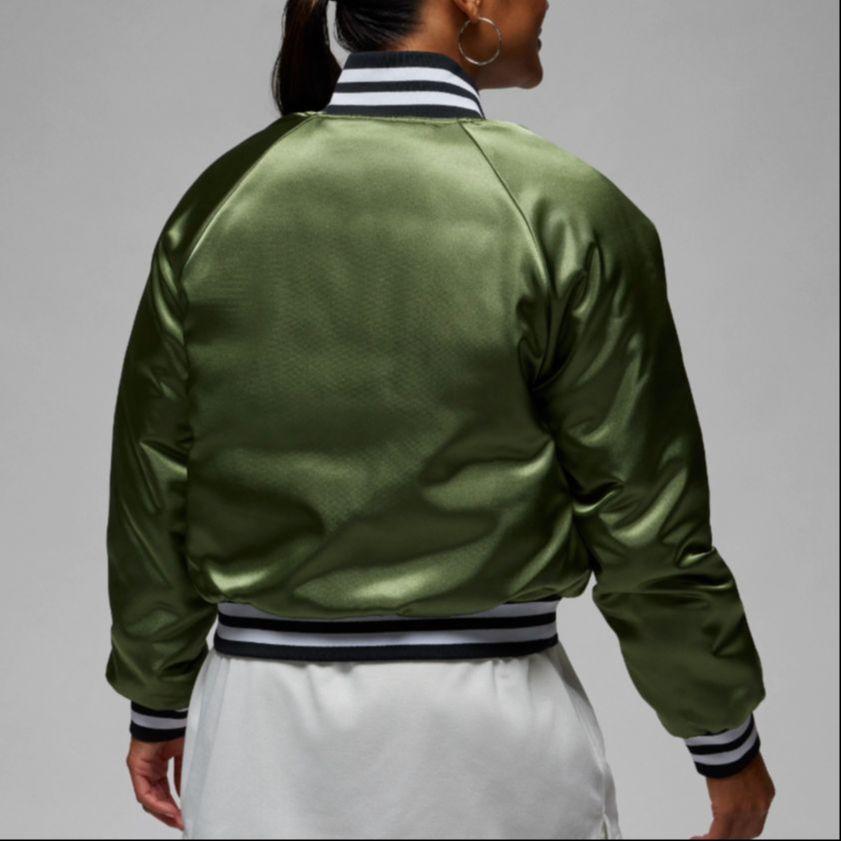 Jordan Spliced Embroidered Logo Baseball Collar Casual Jacket Women Outerwear Light-Olive-Yellow FB5154-340