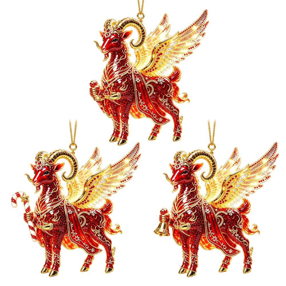 Shining Goat Hanging Ornament Set Acrylic Animal Hanging Decoration Keychain  Holiday Party Decor