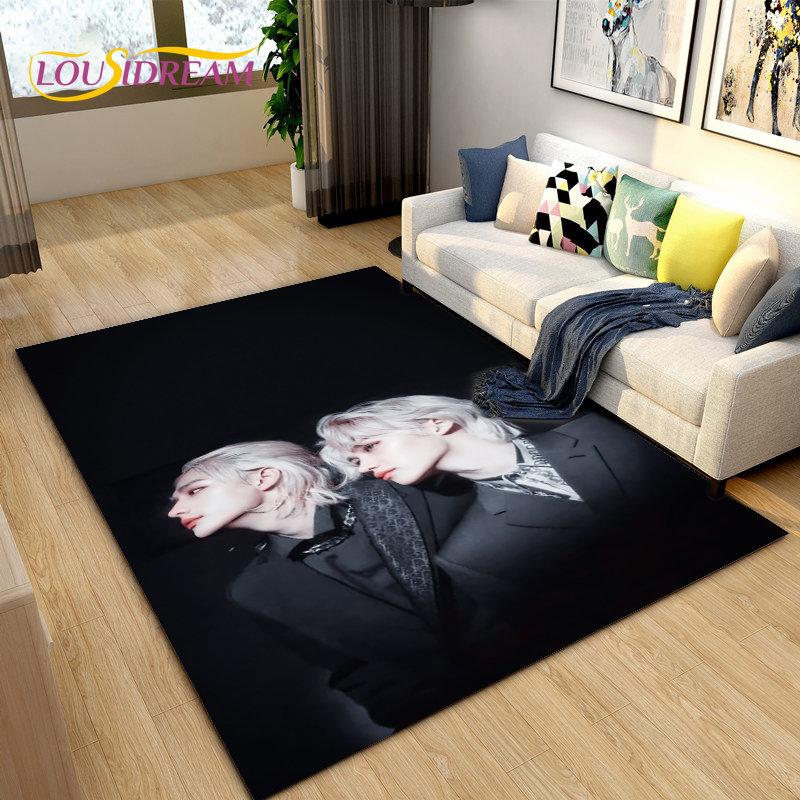 Kpop Singer Stray Kids Area Rug Large,Carpet Rug for Living Room Bedroom Sofa Doormat Decoration, Kids Play Non-slip Floor Mat