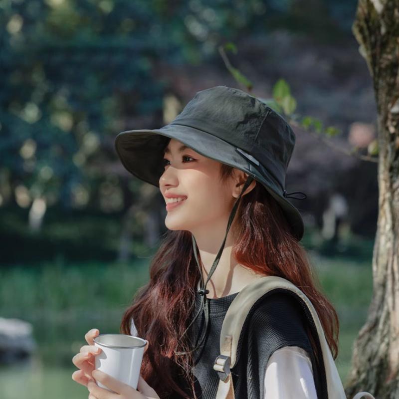 2025  Hat Women Summer Uv Protection Sun Protection Mountaineering Quick-Drying Fisherman Hat Windproof Rope Sun Hat