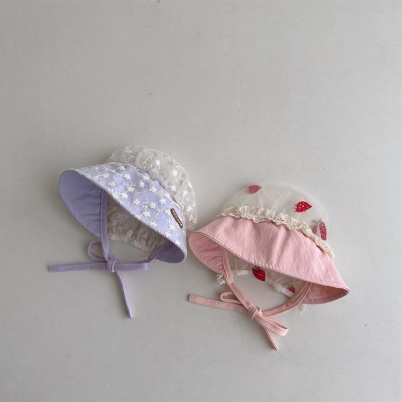 Cute Girls Fetal Caps for Infants Lovely Baby Fisherman Hat Lace Printed Bonnet for Indoor Outdoor Activities