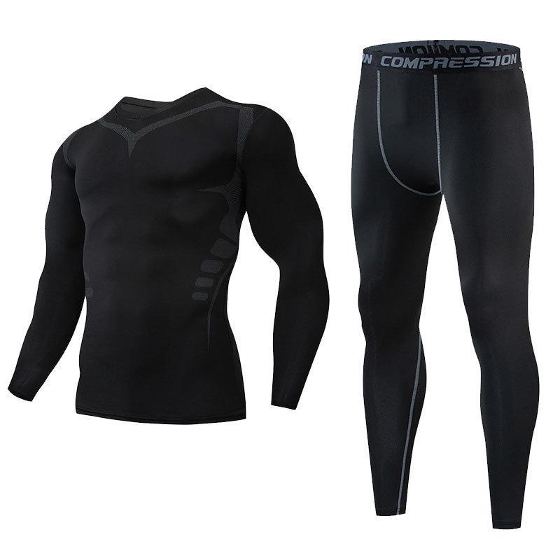 Men's Fleece-Lined Breathable Fitness Set: Warm Base Layer Tights & Long Sleeve Shirt for Running/Basketball
