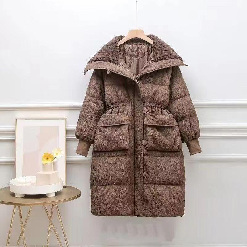 Cotton Jacket for Women in Winter, Mid Length Fashionable Design, Cotton Jacket Over Knee Length, Large Lapel Cotton Jacket