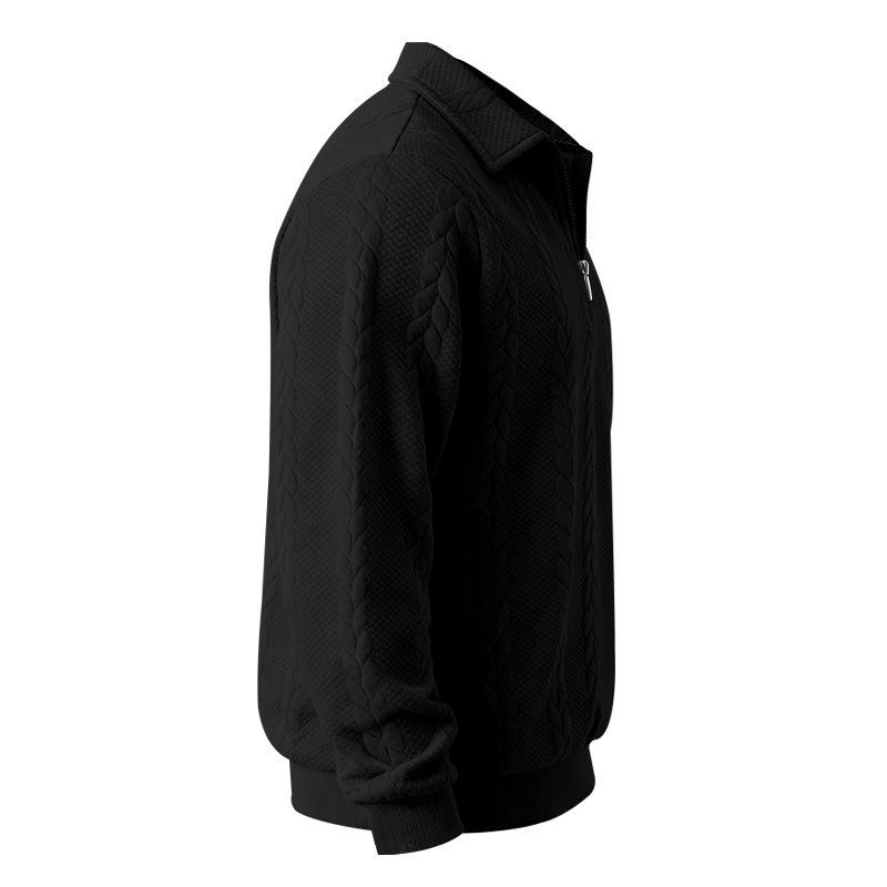 2026 Men's Heavyweight Textured Lapel Zip Polo Sweatshirt for Spring/Autumn