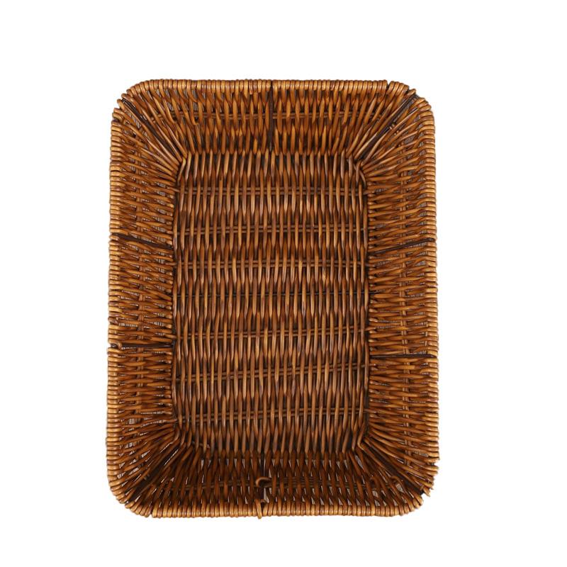 1Pc Snack Plate Afternoon Tea Bread Rectangle Imitation Rattan Plastic Durable Fruit Basket Vine Woven Tray Fried Food