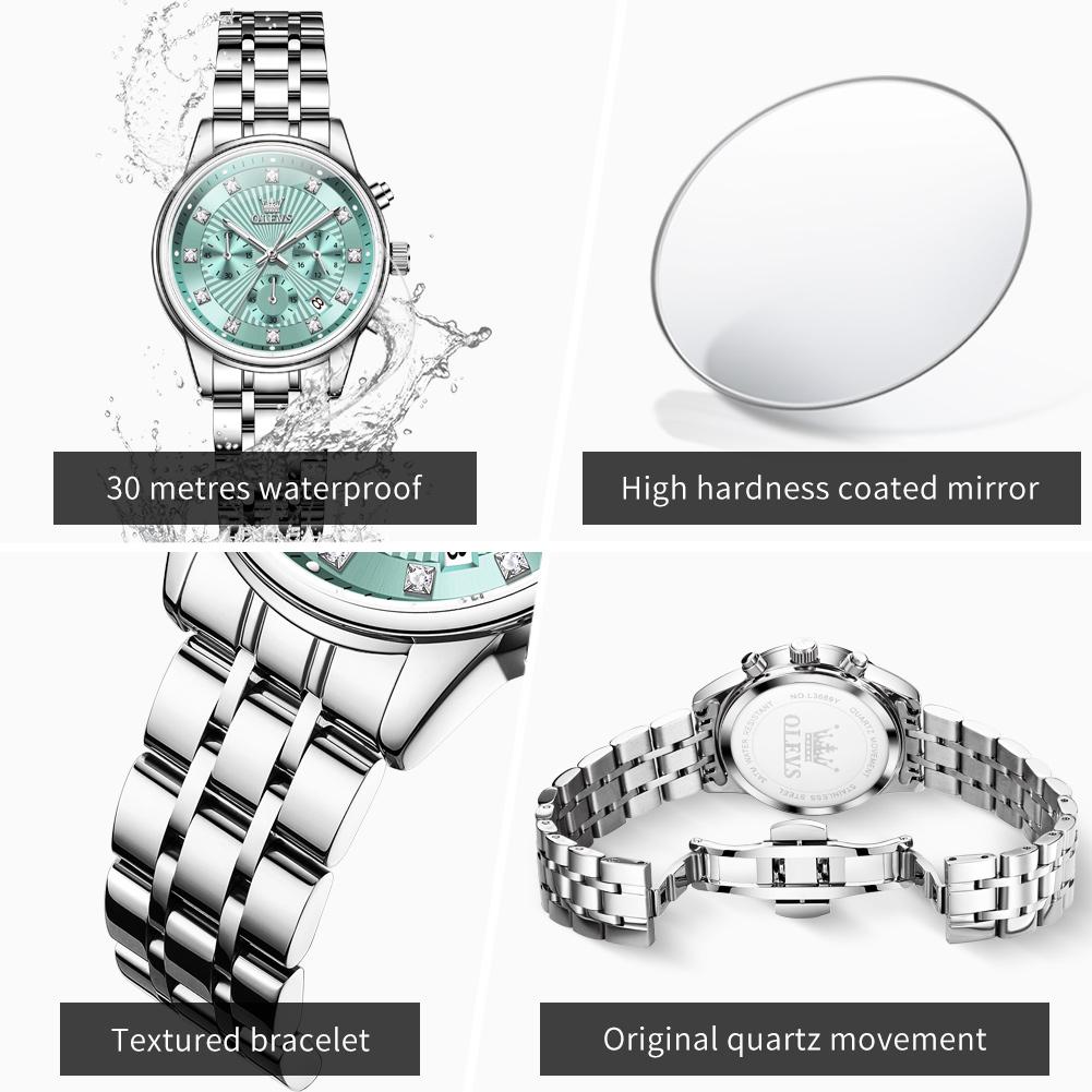 OLEVS Women Watch Original Business Automatic Date Waterproof Chronograph Top Luxury Elegant Diamond Women Quartz Watch