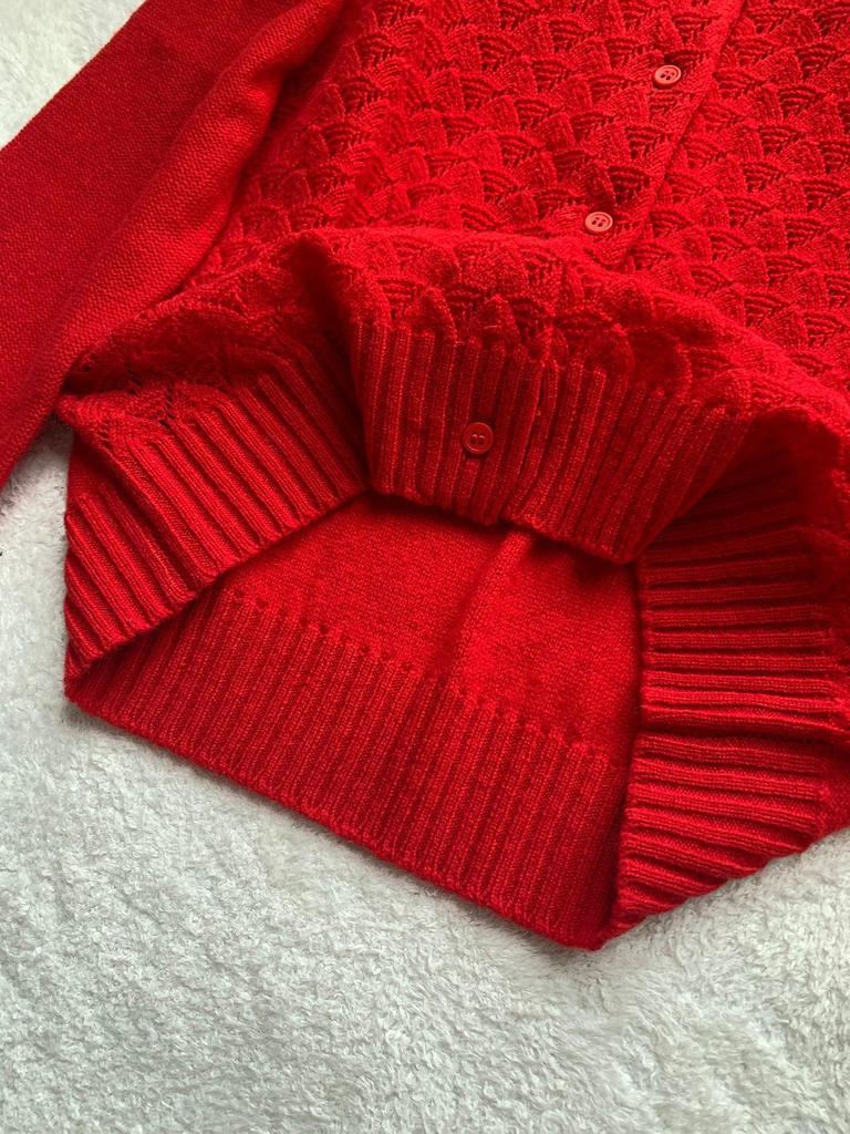 Limited Edition 100% Cashmere Red Round Neck Cardigan for Early Spring
