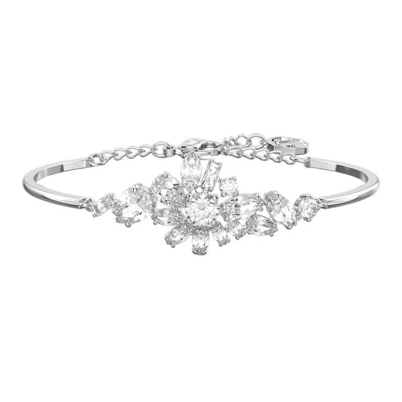 Swarovski Gema Flower Shape Mixed Cut Rhodium Plated Bracelet Women s Silver 5644681