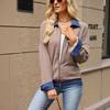 Women's Fashion Color Denim Jacket with Turn-Down Collar, Long Sleeve, Zip Front, Loose Fit