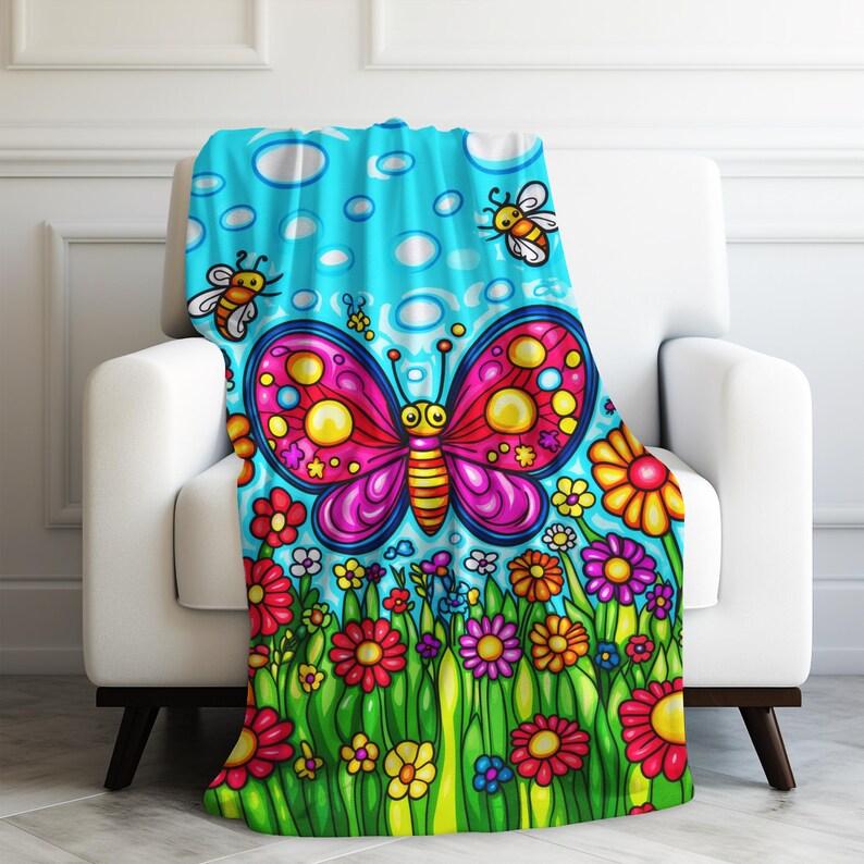 Bee Element 1pc, Retro Hand-Drawn Design Bees Yellow Wildflowers, Insects, Animals Dandelions, Cozy And Warm Printed Blanket