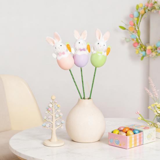 Easter Bunny Picks with Pastel Eggs DIY Floral Arrangement Decor Cute Spring Party Decoration Reusable Craft Accessories for Home Centerpiece