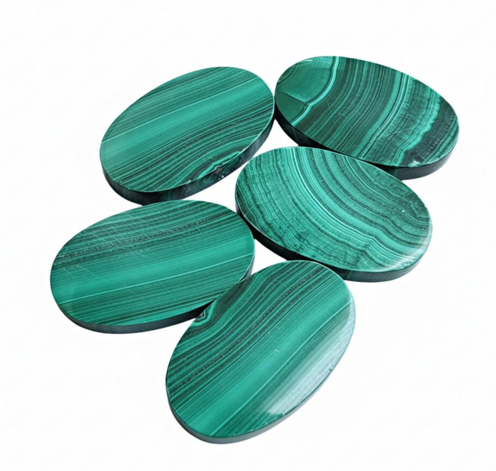 Green Oval Malachite Gemstone: Coin Shape Cabochons, Custom Sizes