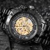 Luxury Silver Gold Automatic Mechanical Watch For Men Full Steel Skeleton Wristwatch Clock Over-sized Big Dial Relogio Masculino