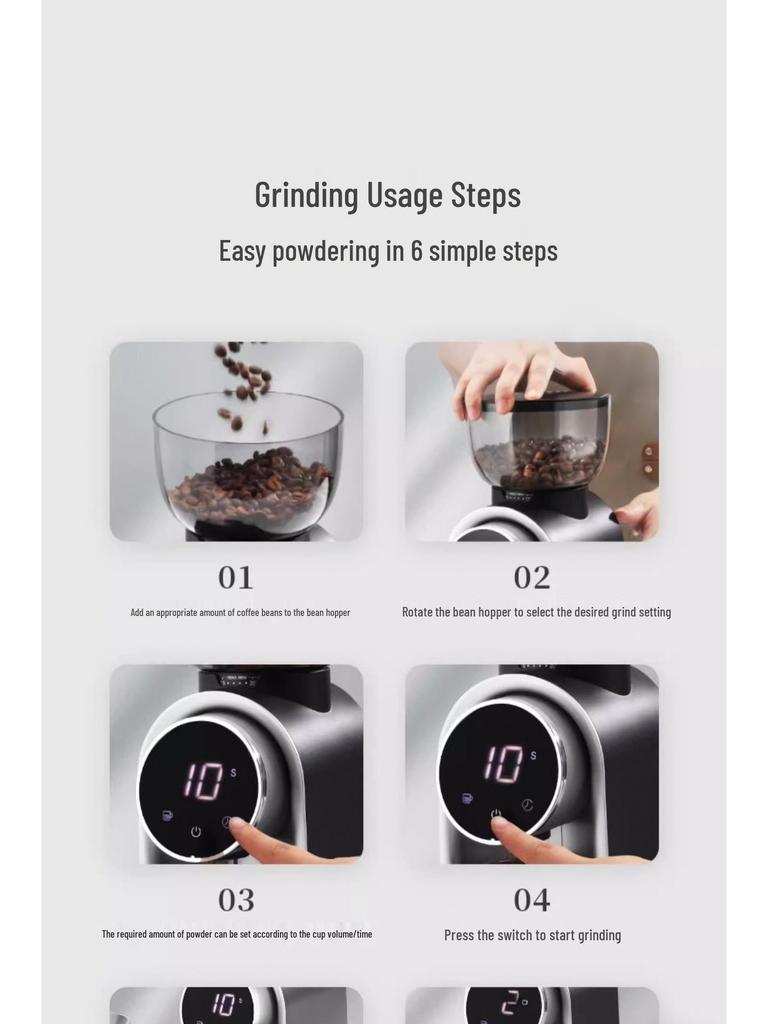 Adjustable Scale Electric Coffee Grinder with Steel Core for Italian Style and Hand Drip Brewing