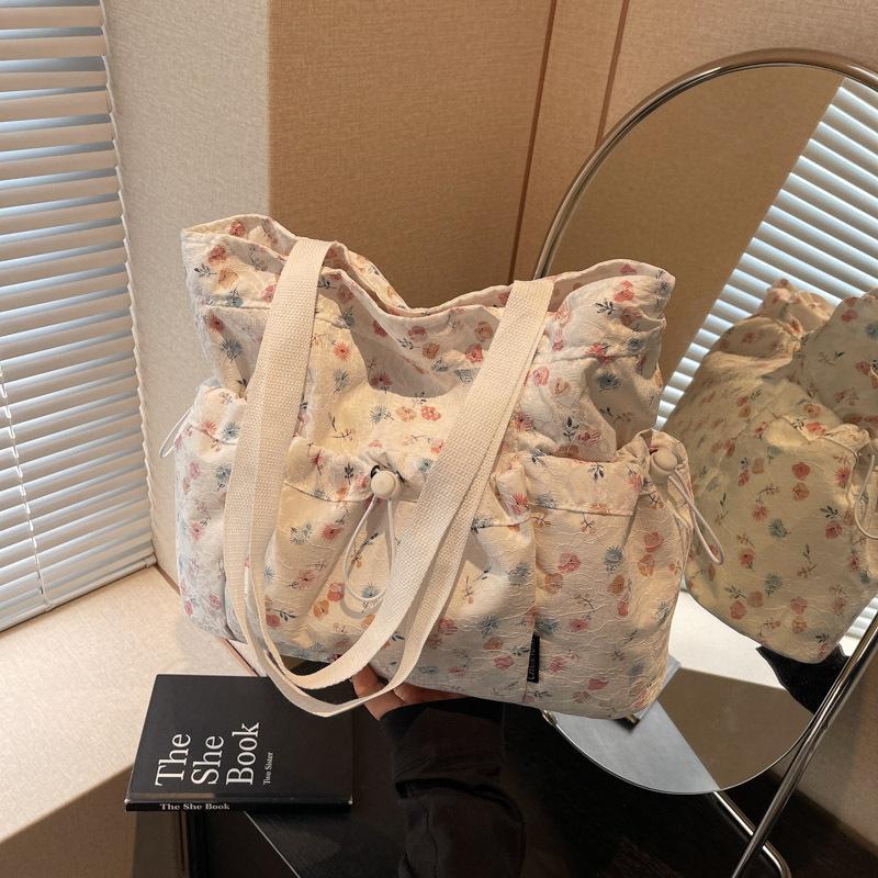 Niche Design Canvas Bag Women's Summer New Large-capacity Floral Handheld Cloth Bag Literary Tote Bag Tide