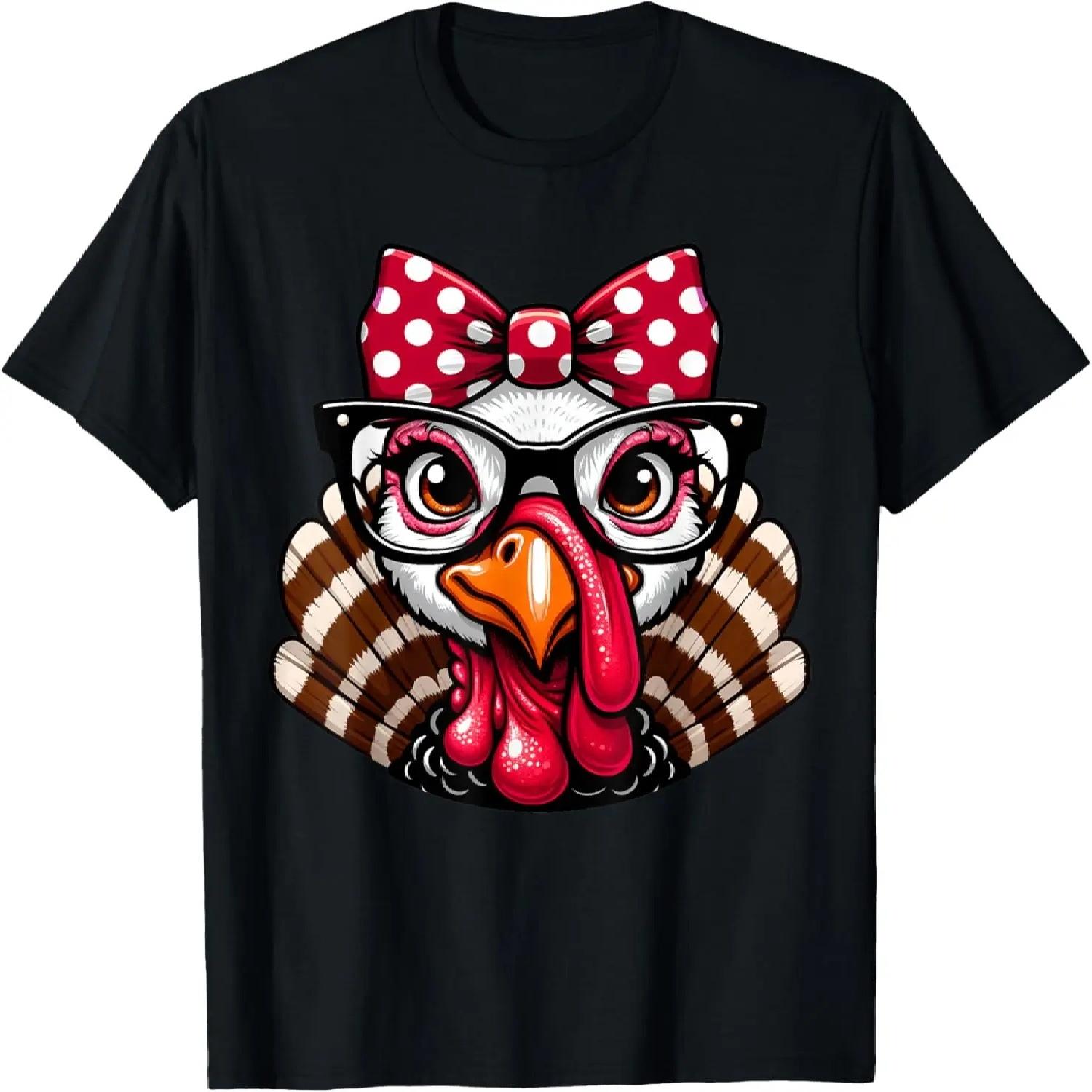Thanksgiving Turkey Face Glasses Women Girls T-Shirt S
