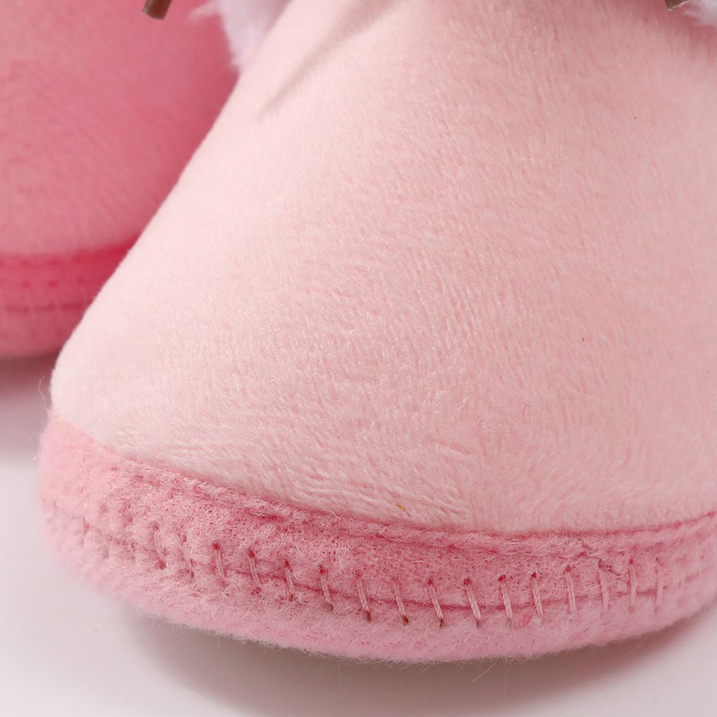 Baby Girl Booties with Bow Plush Non-Slip Sole First Walkers Warm Color-Block Shoes for Infant 0-12 Months