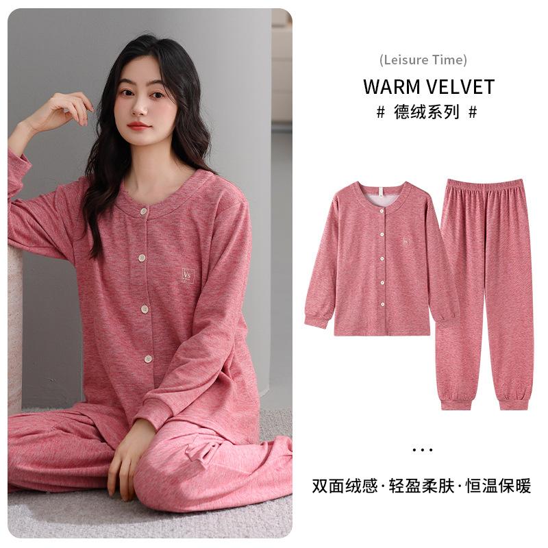 German Velvet Pajamas Women'S Autumn And Winter Thickened Warm Long-Sleeved Winter Large-Size Casual Thin Velvet Winter Loungewear Set