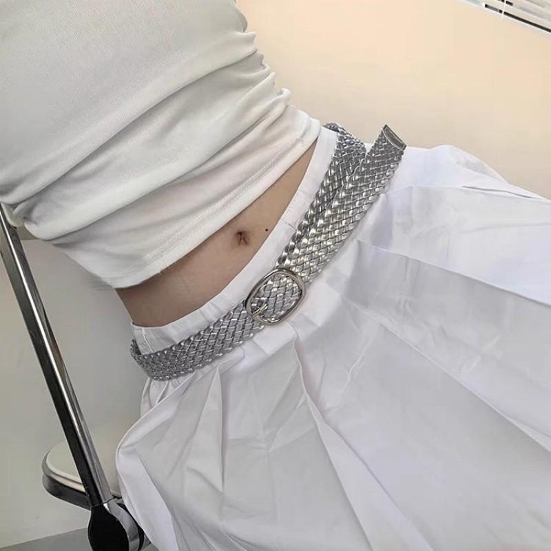 Silver Sophisticated Woven Waist Belt For Ladies Ideal For Autumn Trends