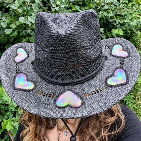 Women Hat Hat Wide Brim Star Straw Bohemian Style Breathable Woven