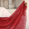 Soild Remove Edge Cotton Bamboo Scarf With Pearls Muslim Hijab Long Shawl Elegant Pearl Headscarf Soft Comfortable Cotton Shawl
