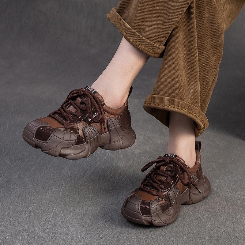 Fashion 2025 Autumn New Casual Outdoor Sports Lace Up Sneakers Lightweight Soft Sole Comfortable Genuine Leather Women's Shoes