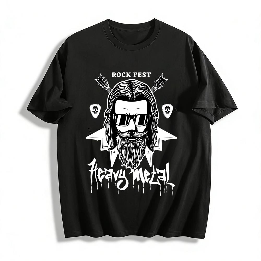 Vintage Rock Bearded Guy Guitar Skull Print Men s Casual Tee Pure cotton T-shirt XXS