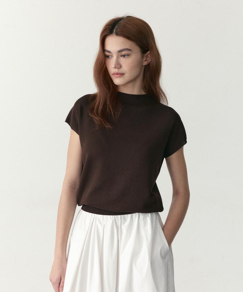 210EDIT Women'S Mock Neck Cap Sleeve Knit - 4 Colors [Zg2Sw581]