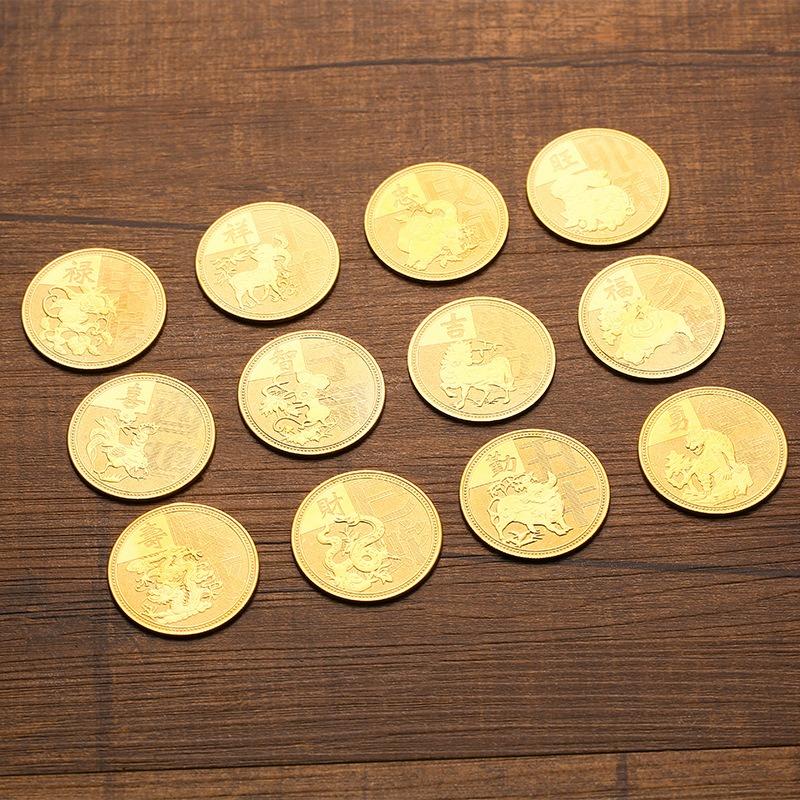 Коллекция Двенадцати Знаков Зодиака, Памятные медали, Памятные монеты, 12 Позолоченных, Коллекционные подарки, Рождественский подарок, Наполнители для чулка