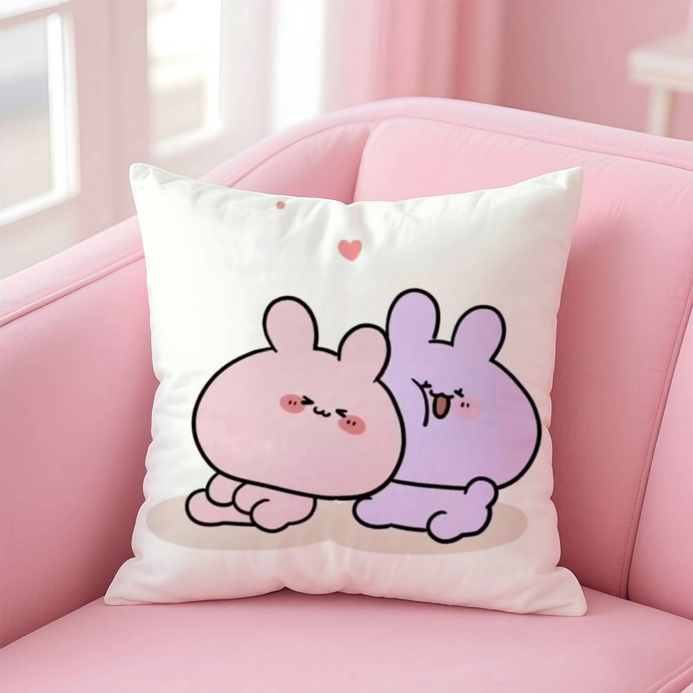 A-Asamimichan Cute Bunny Pillow Case Comfort Sofa Bed Silky Elegant Invisible Zipper Custom Decorative Cushion Cover
