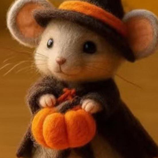 Halloween Pumpkin Mouse Ornament with Witch Hat Handmade Wool Felt Decoration Birthday Parties Props Halloween Decoration