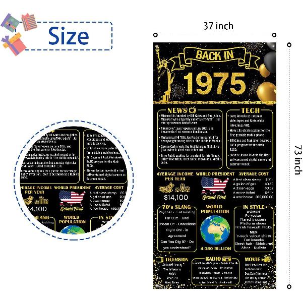 50th Birthday Door Banner - Back In 1975 Door Decor - 50 Years Ago Anniversary Door Cover - Vintage 1975 Birthday Backdrop Door Porch Party