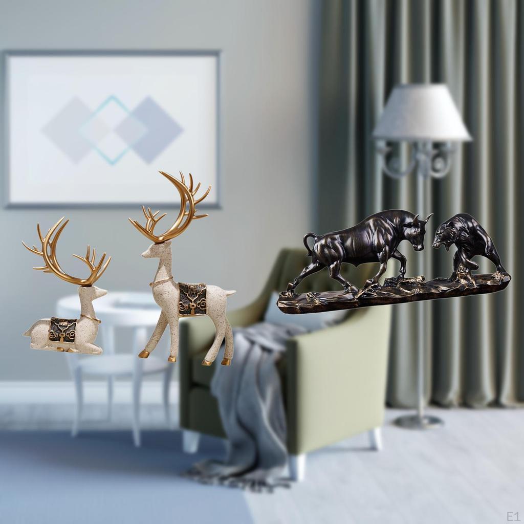 Reindeer Statue Bull Figurine Modern Artwork Chinese Deer Statues Animal Sculpture for Living Room