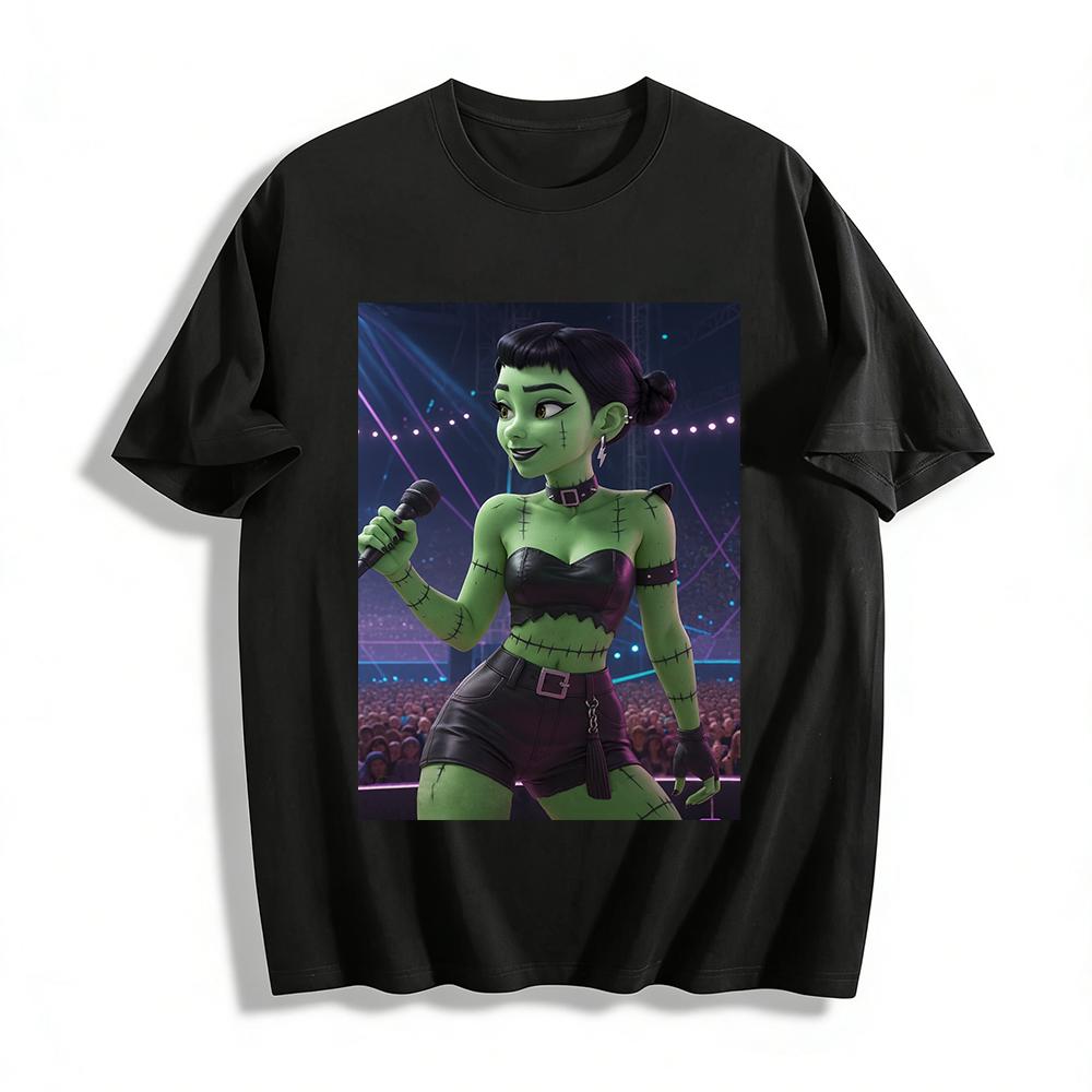 Gothic Frankenstein Female Singer Print Top Halloween Cool Stage Style Casual Base Shirt Pure cotton T-shirt XXS