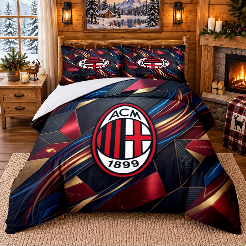 Printed 3Pcs Bedding Set AC Milan Pattern Bed Sheet Pillowcase For Bedroom Decor
