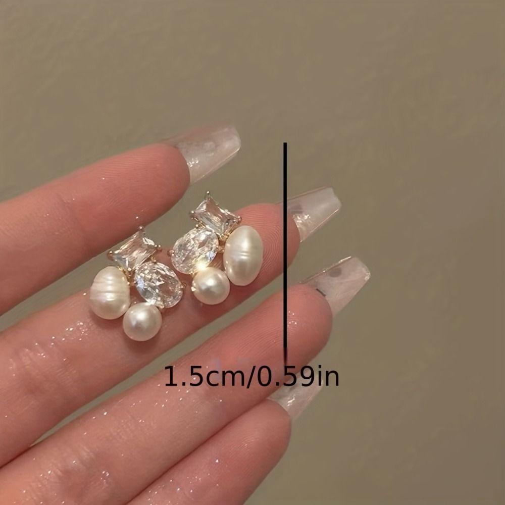 Square Shape Light Luxury Earrings Zircon Pearl High-End Earrings  Women Jewelry