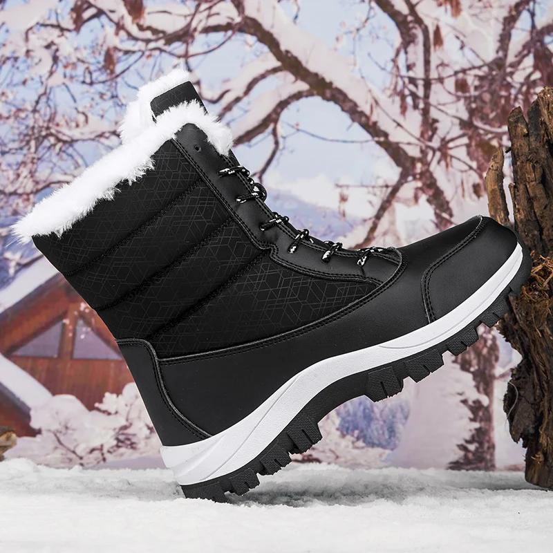 Women Boots Waterproof Heels Boots For Winter Platform Ankle Boots Keep Warm Snow Shoes Plush Outdoor Short Boots