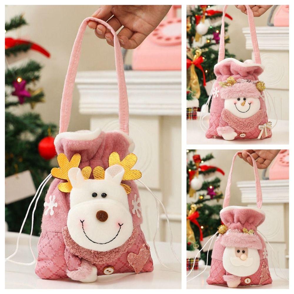 Plush Christmas Candy Bag Cloth Christmas Gift Drawstring Bags Santa Claus Gift Bags  Female/Girls