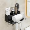 New Wall Mounted Hair Dryer Holder with Compartments Universal Hair Dryer Storage Rack Self-adhesive Bathroom Storage Rack