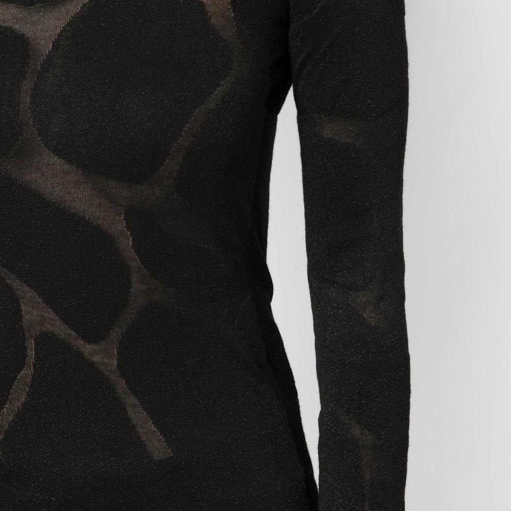 MCM SS23 Semi-Transparent Detail Round Neck Pullover Knit Sweater Women Sweater Black MFNDSMM02BK00L