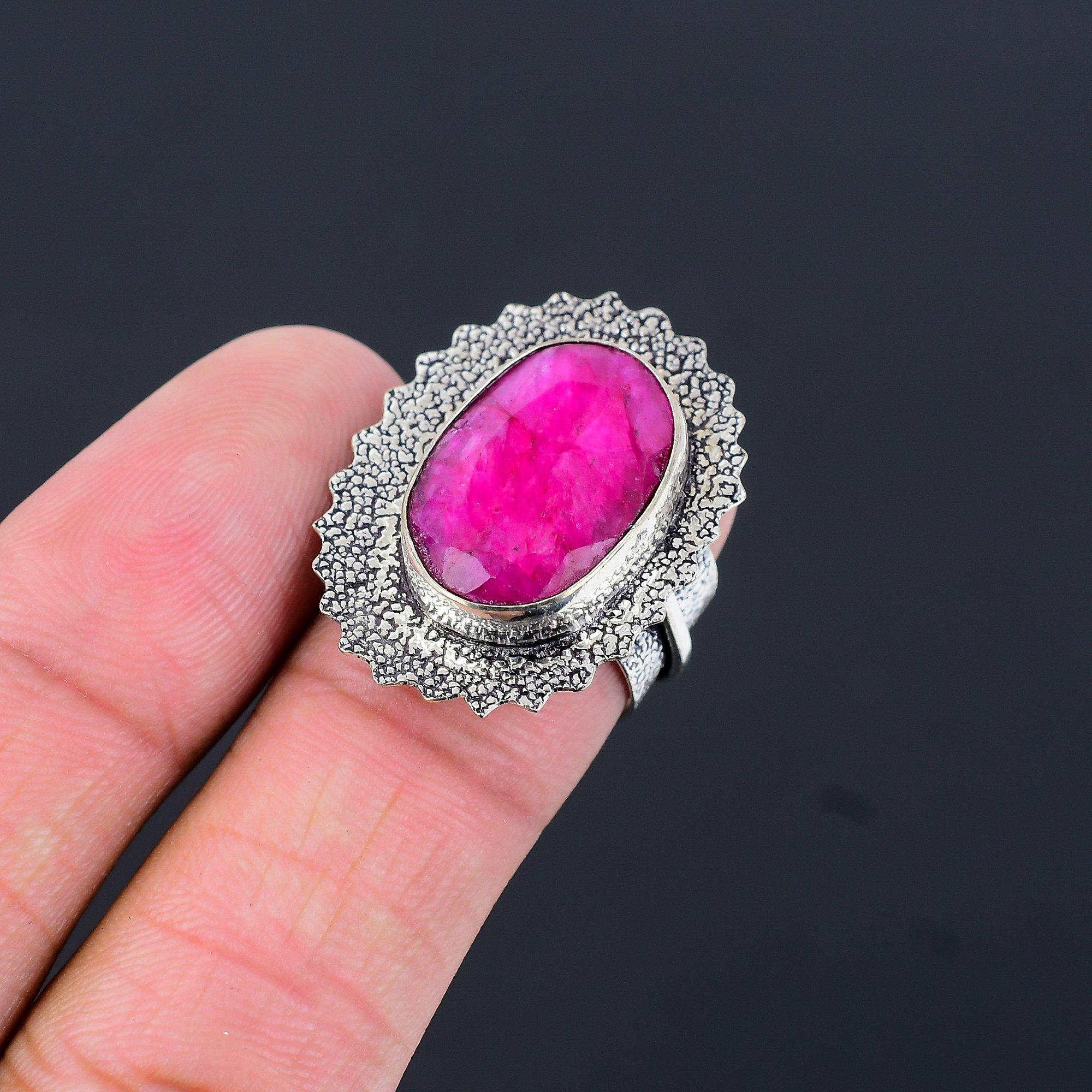 Sterling Silver Oval Natural Kashmir Ruby Wife Statement Elegant Ring Size 7.5 7.5